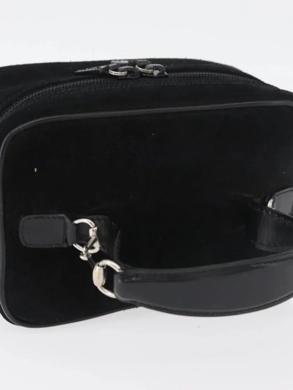 GUCCI Horsebit Vanity Bag Hand Bag Suede Black Silver 032 1705 0141 Auth